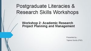 Postgraduate Literacies Research Skills Workshop 2 Academic Research