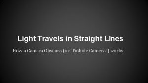 Light Travels in Straight LInes How a Camera