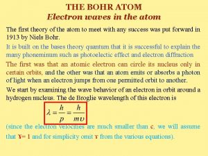 THE BOHR ATOM Electron waves in the atom