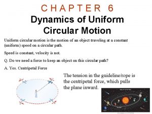 CHAPTER 6 Dynamics of Uniform Circular Motion Uniform