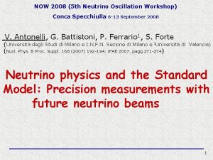 NOW 2008 5 th Neutrino Oscillation Workshop Conca