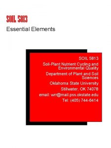 Essential Elements SOIL 5813 SoilPlant Nutrient Cycling and