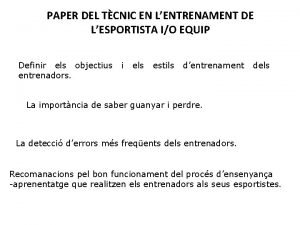 PAPER DEL TCNIC EN LENTRENAMENT DE LESPORTISTA IO