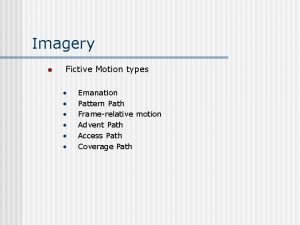 Imagery n Fictive Motion types Emanation Pattern Path