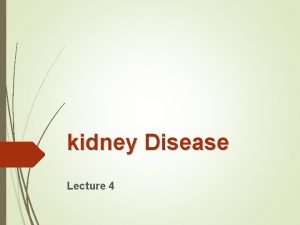 kidney Disease Lecture 4 Introduction The kidneys play