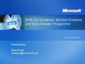 NHS CUI Guidance Solution Enablers and Early Adopter