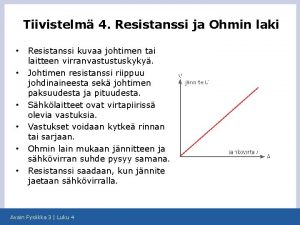 Tiivistelm 4 Resistanssi ja Ohmin laki Resistanssi kuvaa