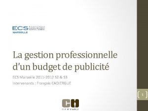 La gestion professionnelle dun budget de publicit ECS