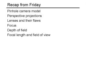 Recap from Friday Pinhole camera model Perspective projections