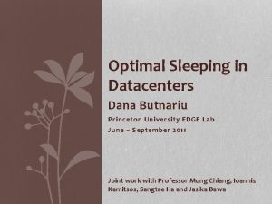 Optimal Sleeping in Datacenters Dana Butnariu Princeton University