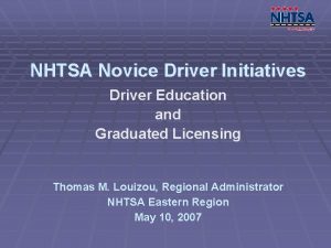 NHTSA Novice Driver Initiatives Driver Education and Graduated