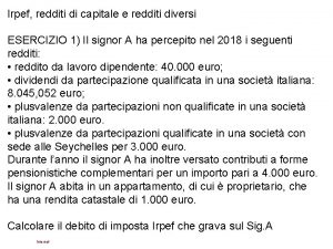 Irpef redditi di capitale e redditi diversi ESERCIZIO