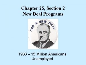 Chapter 25 Section 2 New Deal Programs 1933