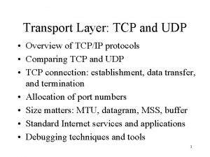 Transport Layer TCP and UDP Overview of TCPIP