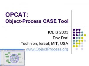 OPCAT ObjectProcess CASE Tool ICEIS 2003 Dov Dori