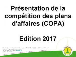 Prsentation de la comptition des plans daffaires COPA