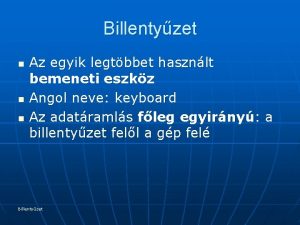 Billentyzet n n n Az egyik legtbbet hasznlt