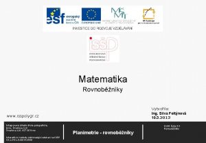 Matematika Rovnobnky Vytvoila Ing Silva Foltnov 10 3