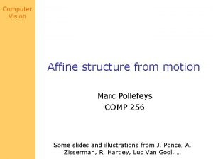 Computer Vision Affine structure from motion Marc Pollefeys