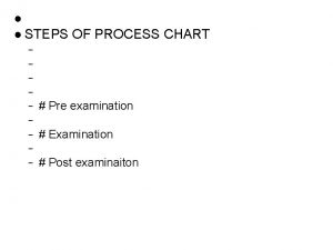 STEPS OF PROCESS CHART Pre examination Examination Post