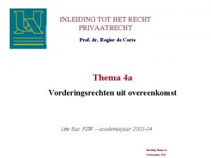 INLEIDING TOT HET RECHT PRIVAATRECHT Prof dr Rogier