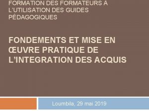 FORMATION DES FORMATEURS LUTILISATION DES GUIDES PDAGOGIQUES FONDEMENTS