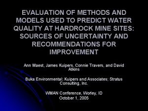 EVALUATION OF METHODS AND MODELS USED TO PREDICT