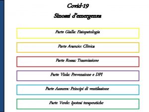 Covid19 Sinossi demergenza Parte Gialla Fisiopatologia Parte Arancio