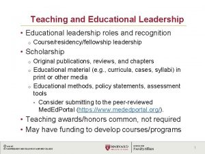 Teaching and Educational Leadership Educational leadership roles and