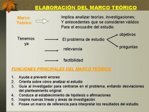 ELABORACIN DEL MARCO TERICO Marco Terico Tenemos ya