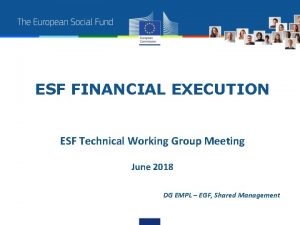 ESF FINANCIAL EXECUTION ESF Technical Working Group Meeting
