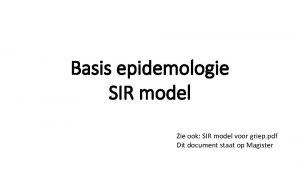 Basis epidemologie SIR model Zie ook SIR model