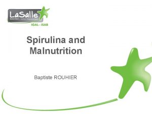 Spirulina and Malnutrition Baptiste ROUHIER Summary Introduction Undernutrition