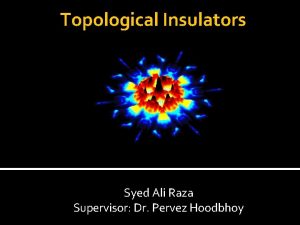 Topological Insulators Syed Ali Raza Supervisor Dr Pervez