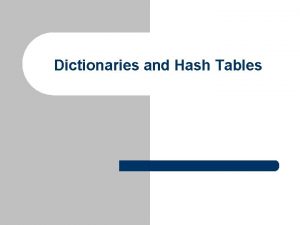 Dictionaries and Hash Tables Dictionary A dictionary in