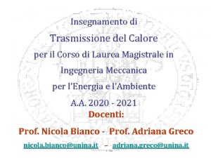 Insegnamento di Trasmissione del Calore per il Corso