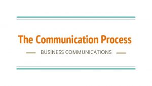 The Communication Process BUSINESS COMMUNICATIONS Agenda Communication Warm