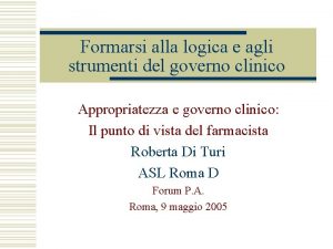 Formarsi alla logica e agli strumenti del governo