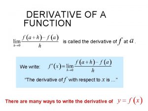 Derivative of the function