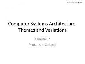 Computer Architecture and Organization Computer Systems Architecture Themes