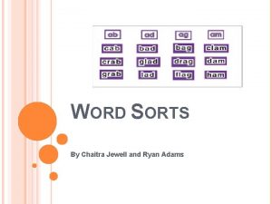 WORD SORTS By Chaitra Jewell and Ryan Adams