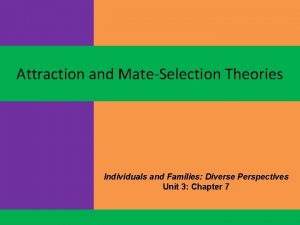 Attraction and MateSelection Theories Individuals and Families Diverse