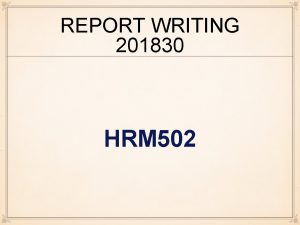 Report structure