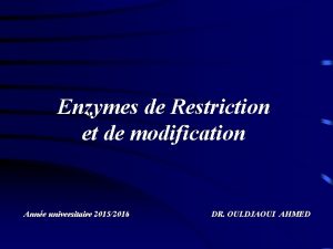 Enzymes de Restriction et de modification Anne universitaire