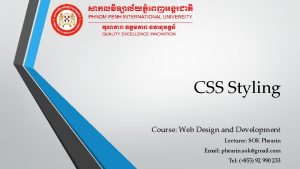 CSS Styling Course Web Design and Development Lecturer