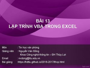 BI 13 LP TRNH VBA TRONG EXCEL Mn