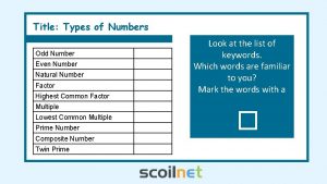 Title Types of Numbers Odd Number Even Number
