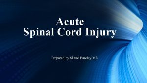 Acute Spinal Cord Injury Prepared by Shane Barclay