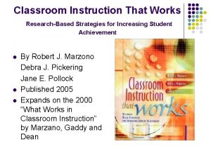Classroom Instruction That Works ResearchBased Strategies for Increasing
