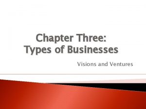 Chapter Three Types of Businesses Visions and Ventures